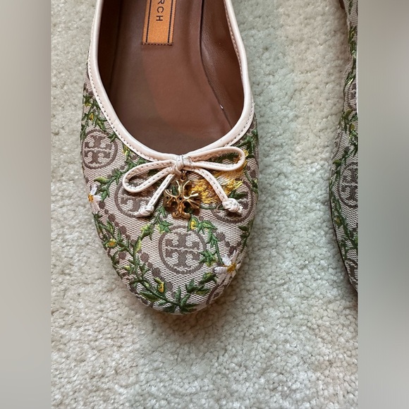 Tory Burch T Charm Embroided Canvas T Logo Ballet Flats - Picture 3 of 15